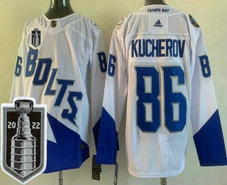 Men's Tampa Bay Lightning #86 Nikita Kucherov White Stadium Series 2022 Stanley Cup Stitched Jersey