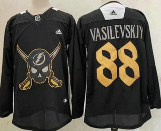 Men's Tampa Bay Lightning #88 Andrei Vasilevskiy Black Pirate Themed Warmup Authentic Jersey