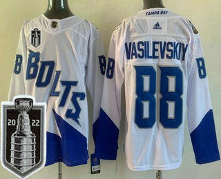 Men's Tampa Bay Lightning #88 Andrei Vasilevskiy White Stadium Series 2022 Stanley Cup Stitched Jersey