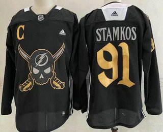 Men's Tampa Bay Lightning #91 Steven Stamkos Black Pirate Themed Warmup Authentic Jersey