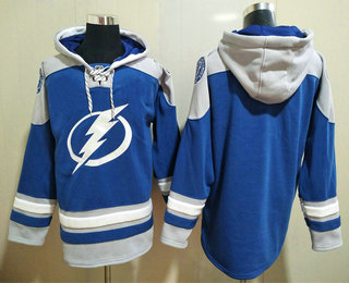 Men's Tampa Bay Lightning Blank Blue Ageless Must Have Lace Up Pullover Hoodie