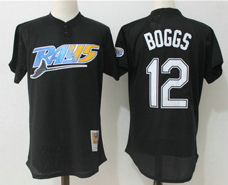 Men's Tampa Bay Rays #12 Wade Boggs Black Mesh Batting Practice 1998 Throwback Jersey By Mitchell & Ness