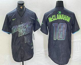 Men's Tampa Bay Rays #18 Shane McClanahan Number Charcoal 2024 City Connect Limited Stitched Jersey