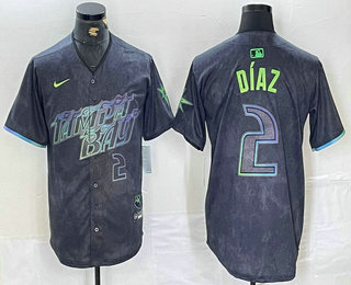 Men's Tampa Bay Rays #2 Yandy Diaz Number Charcoal 2024 City Connect Limited Stitched Jersey