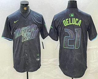 Men's Tampa Bay Rays #21 Jonny DeLuca Charcoal 2024 City Connect Limited Stitched Jersey