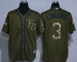 Men's Tampa Bay Rays #3 Evan Longoria Green Salute to Service Cool Base Stitched MLB Jersey