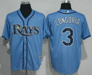 Men's Tampa Bay Rays #3 Evan Longoria Light Blue Cool Base Majestic Baseball Jersey