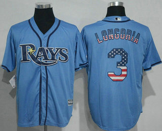 Men's Tampa Bay Rays #3 Evan Longoria Light Blue USA Flag Fashion MLB Baseball Jersey