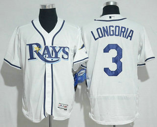 Men's Tampa Bay Rays #3 Evan Longoria White Home Stitched MLB Majestic Flex Base Jersey