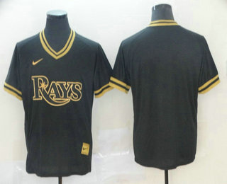 Men's Tampa Bay Rays Blank Black Gold Nike Cooperstown Legend V Neck Jersey