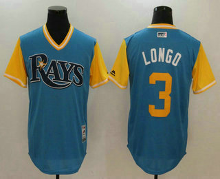 Men's Tampa Bay Rays Evan Longoria #3 Longo Majestic Light Blue 2017 Little League World Series Players Weekend Stitched Nickname Jersey