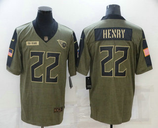 Men's Tennessee Titans #22 Derrick Henry 2021 Olive Salute To Service Limited Stitched Jersey