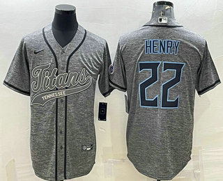 Men's Tennessee Titans #22 Derrick Henry Grey Gridiron With Patch Cool Base Stitched Baseball Jersey