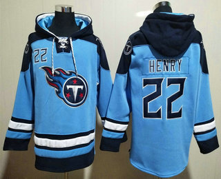 Men's Tennessee Titans #22 Derrick Henry Ligth Blue Ageless Must Have Lace Up Pullover Hoodie