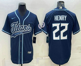 Men's Tennessee Titans #22 Derrick Henry Navy With Patch Cool Base Stitched Baseball Jersey