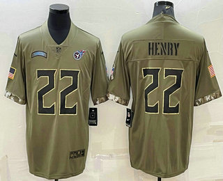 Men's Tennessee Titans #22 Derrick Henry Olive 2022 Salute To Service Limited Stitched Jersey