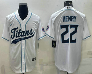 Men's Tennessee Titans #22 Derrick Henry White With Patch Cool Base Stitched Baseball Jersey