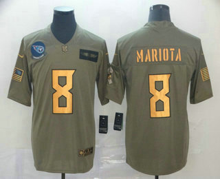 Men's Tennessee Titans #8 Marcus Mariota Olive Gold 2019 Salute To Service Stitched NFL Nike Limited Jersey