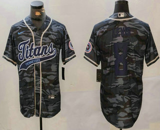 Men's Tennessee Titans #8 Will Levis Grey Camo With Patch Cool Base Stitched Baseball Jersey