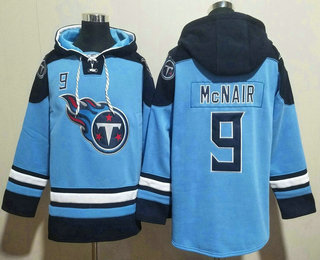 Men's Tennessee Titans #9 Steve McNair Blue Ageless Must Have Lace Up Pullover Hoodie