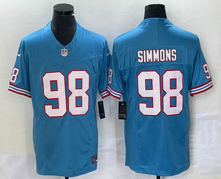 Men's Tennessee Titans #98 Jeffery Simmons Blue 2023 FUSE Vapor Limited Throwback Stitched Jersey
