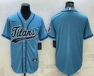 Men's Tennessee Titans Blank Blue With Patch Cool Base Stitched Baseball Jersey