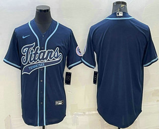 Men's Tennessee Titans Blank Navy With Patch Cool Base Stitched Baseball Jersey