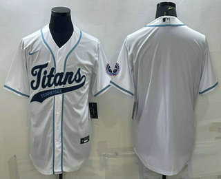 Men's Tennessee Titans Blank White With Patch Cool Base Stitched Baseball Jersey