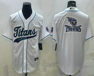 Men's Tennessee Titans White Team Big Logo With Patch Cool Base Stitched Baseball Jersey