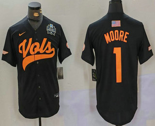 Men's Tennessee Volunteers #1 Christian Moore Black With Patch Stitched Baseball Jersey