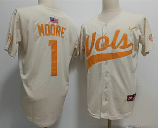 Men's Tennessee Volunteers #1 Christian Moore Cream College Football Stitched Jersey