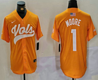 Men's Tennessee Volunteers #1 Christian Moore Yellow Stitched Baseball Jersey