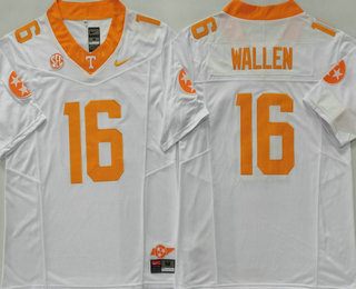 Men's Tennessee Volunteers #16 Morgan Wallen White FUSE College Stitched Jersey