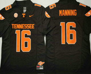 Men's Tennessee Volunteers #16 Peyton Manning Black FUSE College Stitched Jersey