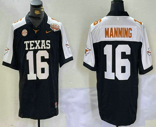 Men's Tennessee Volunteers #16 Peyton Manning Black White 100TH FUSE College Stitched Jersey