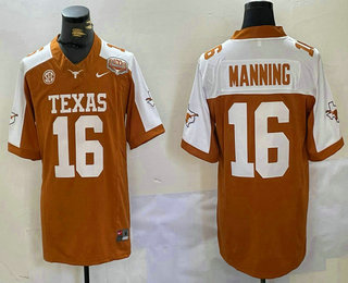 Men's Tennessee Volunteers #16 Peyton Manning Orange White 100TH FUSE College Stitched Jersey