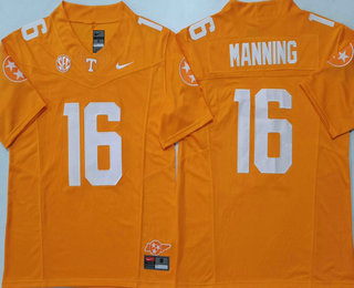 Men's Tennessee Volunteers #16 Peyton Manning Yellow FUSE College Stitched Jersey