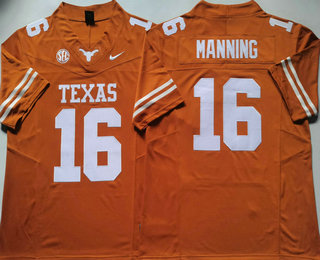 Men's Texas Longhorns #16 Arch Manning Orange FUSE College Football Jersey