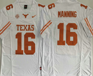 Men's Texas Longhorns #16 Arch Manning White FUSE College Football Jersey