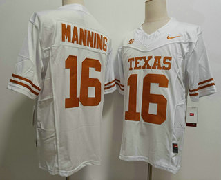 Men's Texas Longhorns #16 Arch Manning White FUSE College Football Jersey