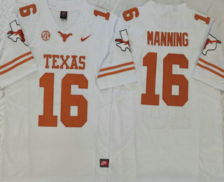 Men's Texas Longhorns #16 Arch Manning White FUSE College Stitched Jersey