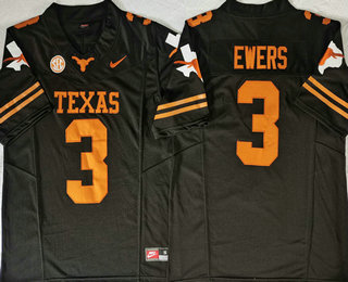 Men's Texas Longhorns #3 Quinn Ewers Black FUSE College Stitched Jersey