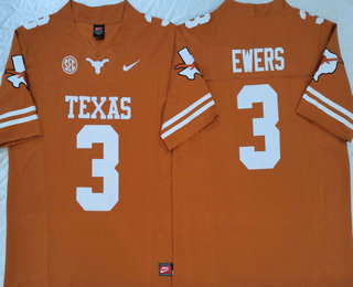 Men's Texas Longhorns #3 Quinn Ewers Orange FUSE College Stitched Jersey