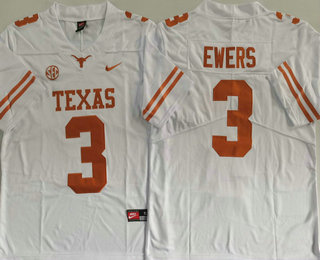 Men's Texas Longhorns #3 Quinn Ewers White Vapor Stitched Nike Jersey