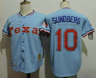 Men's Texas Rangers #10 JIM SUNDBERG Light Blue 1982 Cooperstown Throwback Mitchell & Ness Jersey