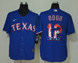 Men's Texas Rangers #12 Rougned Odor Blue Team Logo Stitched MLB Cool Base Nike Jersey