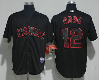 Men's Texas Rangers #12 Rougned Odor Lights Out Black Pinstripe Stitched MLB Majestic Cool Base Jersey