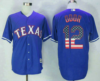 Men's Texas Rangers #12 Rougned Odor Royal Blue Stitched MLB USA Flag Fashion Jersey