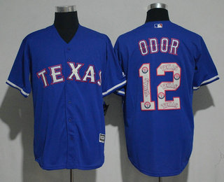 Men's Texas Rangers #12 Rougned Odor Royal Blue Team Logo Ornamented Stitched MLB Majestic Cool Base Jersey