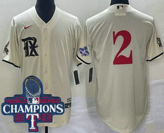 Men's Texas Rangers #2 Marcus Semien Cream City 2023 World Series Champions Cool Base Jersey